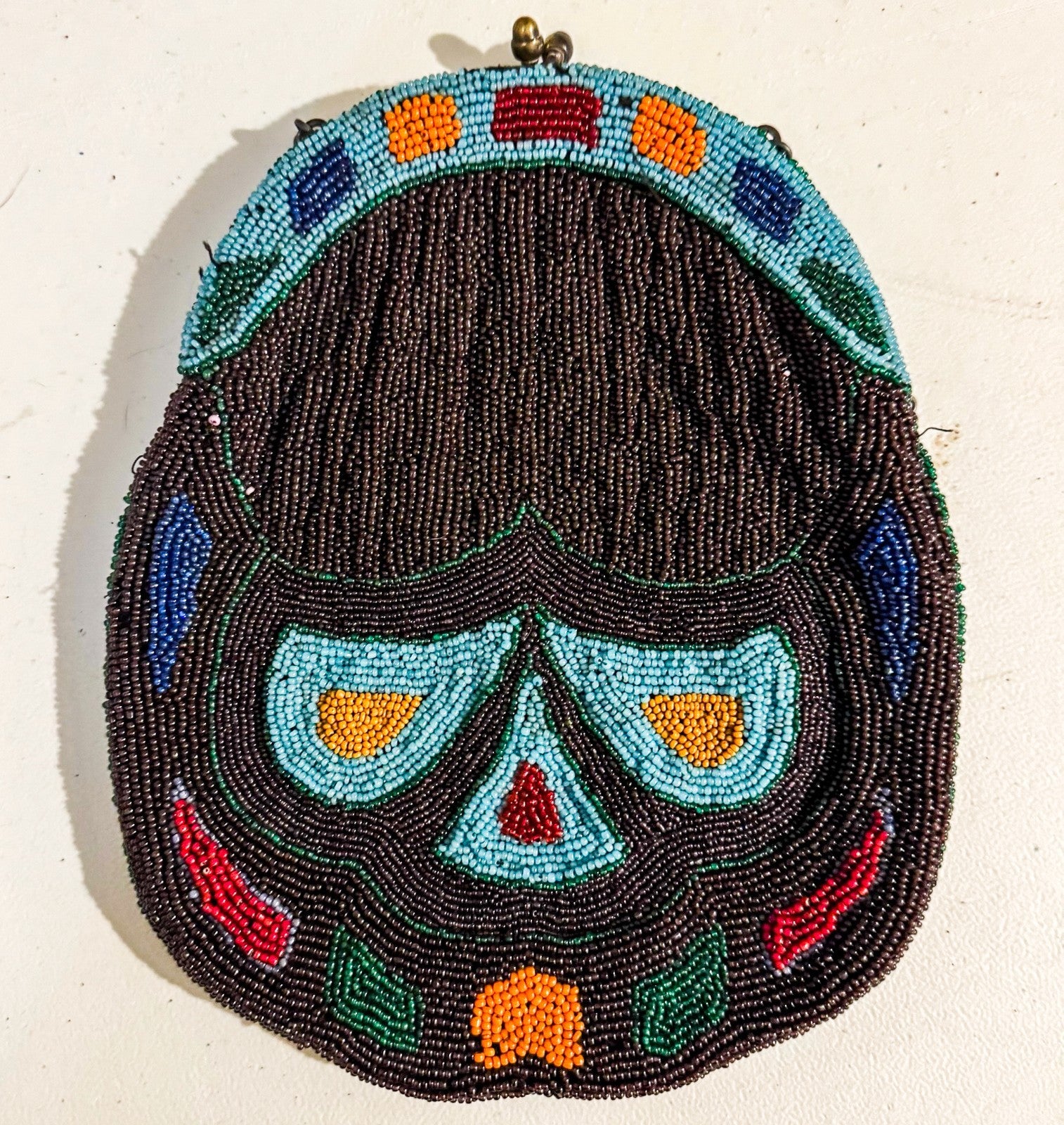 Vintage Hand-Beaded Evening Purse • Colorful Micro-Bead Clutch • Kiss-Lock Frame • Art Deco / Boho Statement Bag
