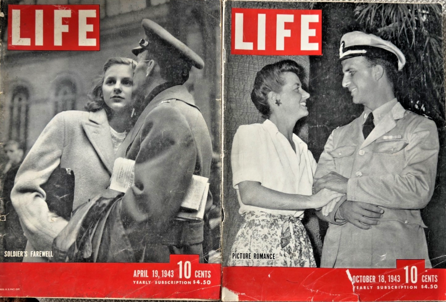 LOT 2 LIFE MAGAZINES -1943 'PICTURE ROMANCE' & 'SOLDIER'S FAREWELL'