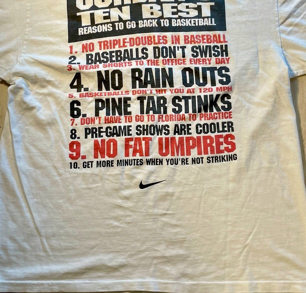 1995 Nike Michael Jordan Comeback T-Shirt Top Ten Reasons Return Bulls Vintage 90s Large
