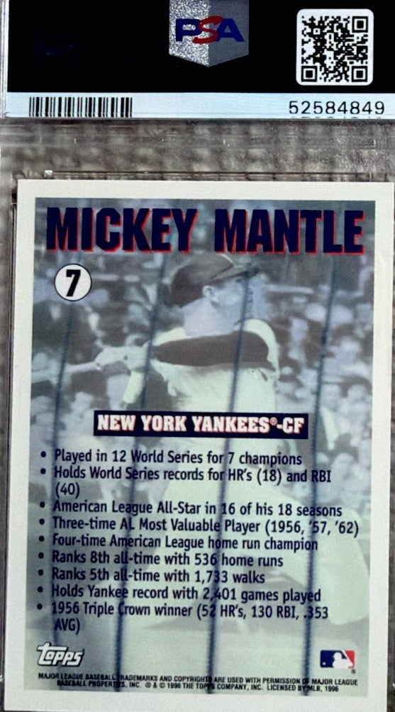 PSA 9 MINT MICKEY MANTLE HOF 1996 TOPPS COMMEMORATIVE NYY-7 GRADED VINTAGE TPHLC
