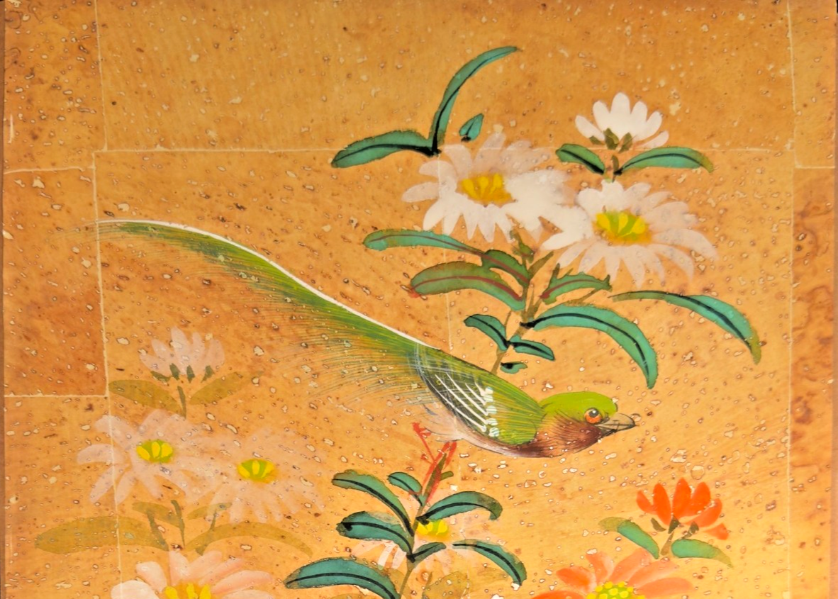 Original Japanese Kachō-ga Painting — Bird & Chrysanthemums — Signed Mizudori 水鳥