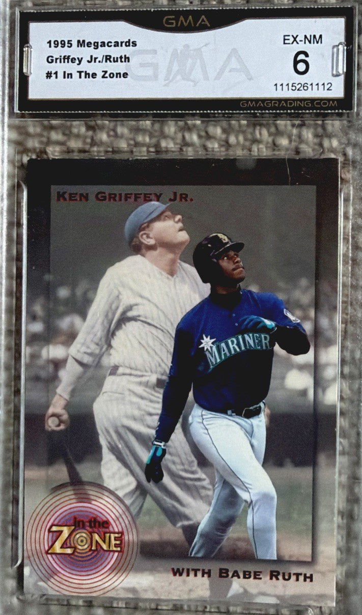 1995 Megacards – “In the Zone” #1 Ken Griffey Jr. with Babe Ruth Graded: GMA 6