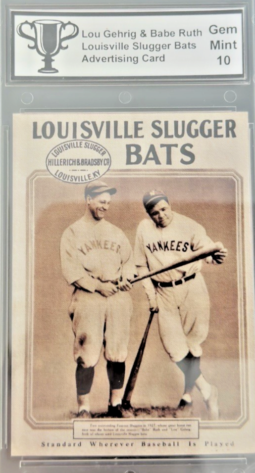 Babe Ruth & Lou Gehrig Louisville Slugger Advertising Card – Gem Mint 10