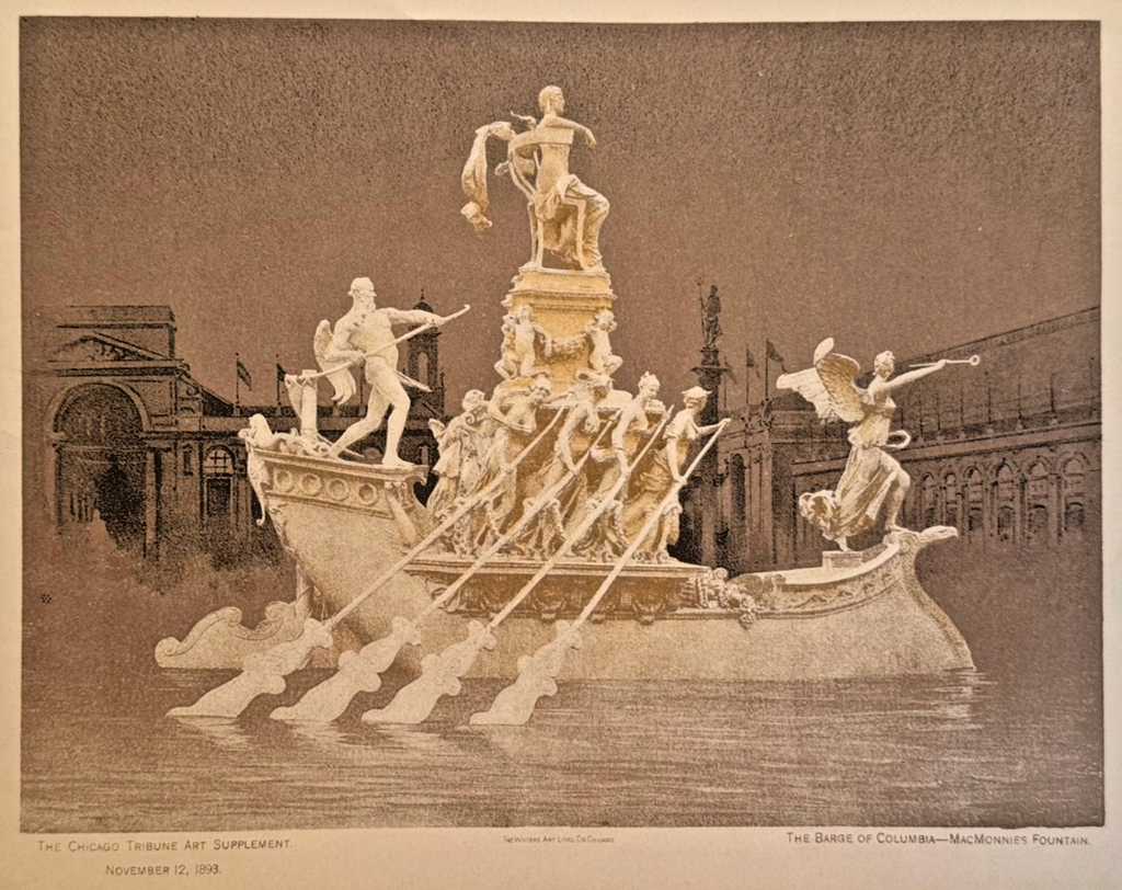 1893 Chicago Tribune Art Supplement – The Barge of Columbia MacMonnies- Fountain