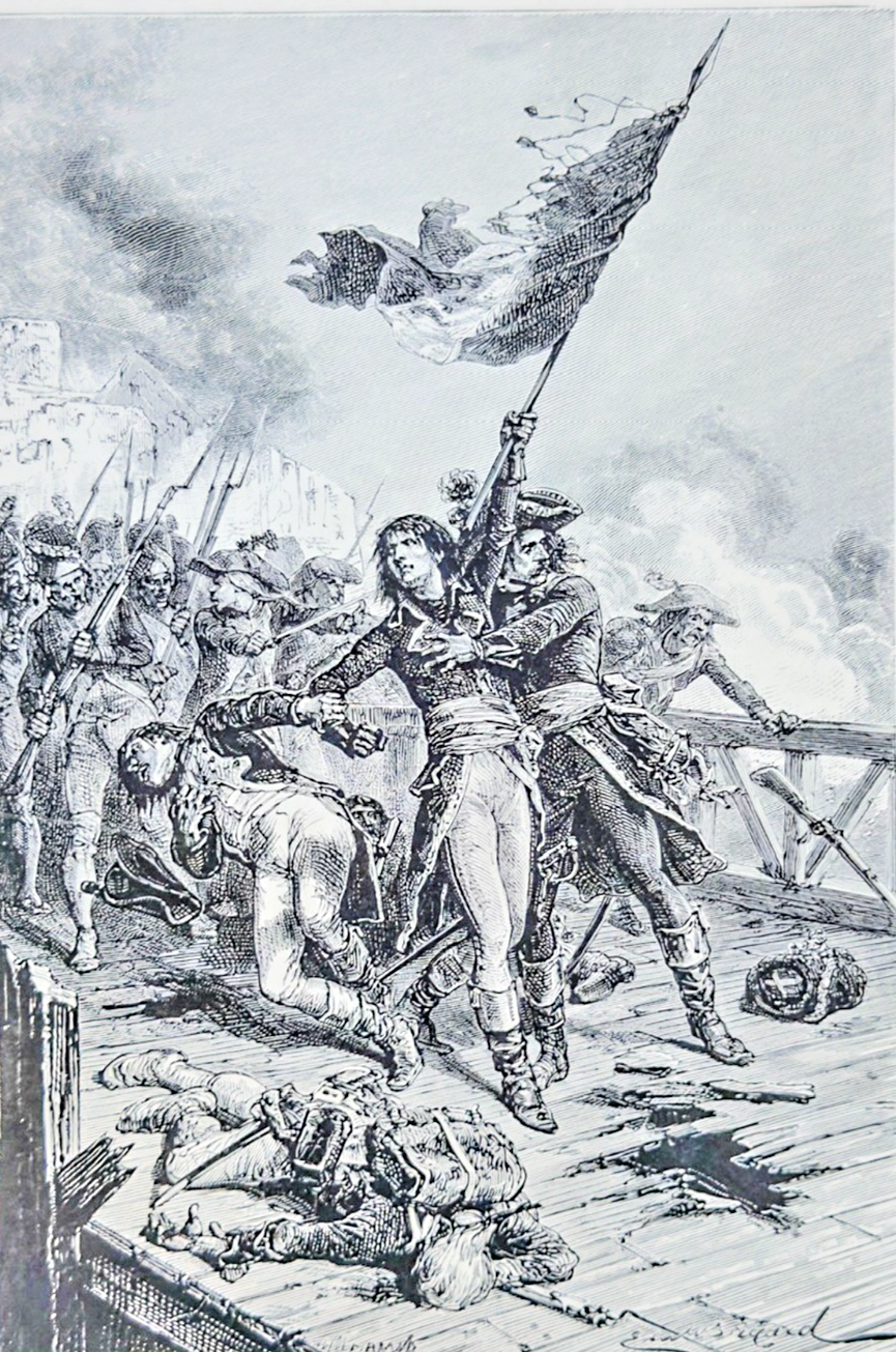 Napoleon at the Bridge of Lodi– 1894 Antique Steel Engraving | Napoleonic War Print