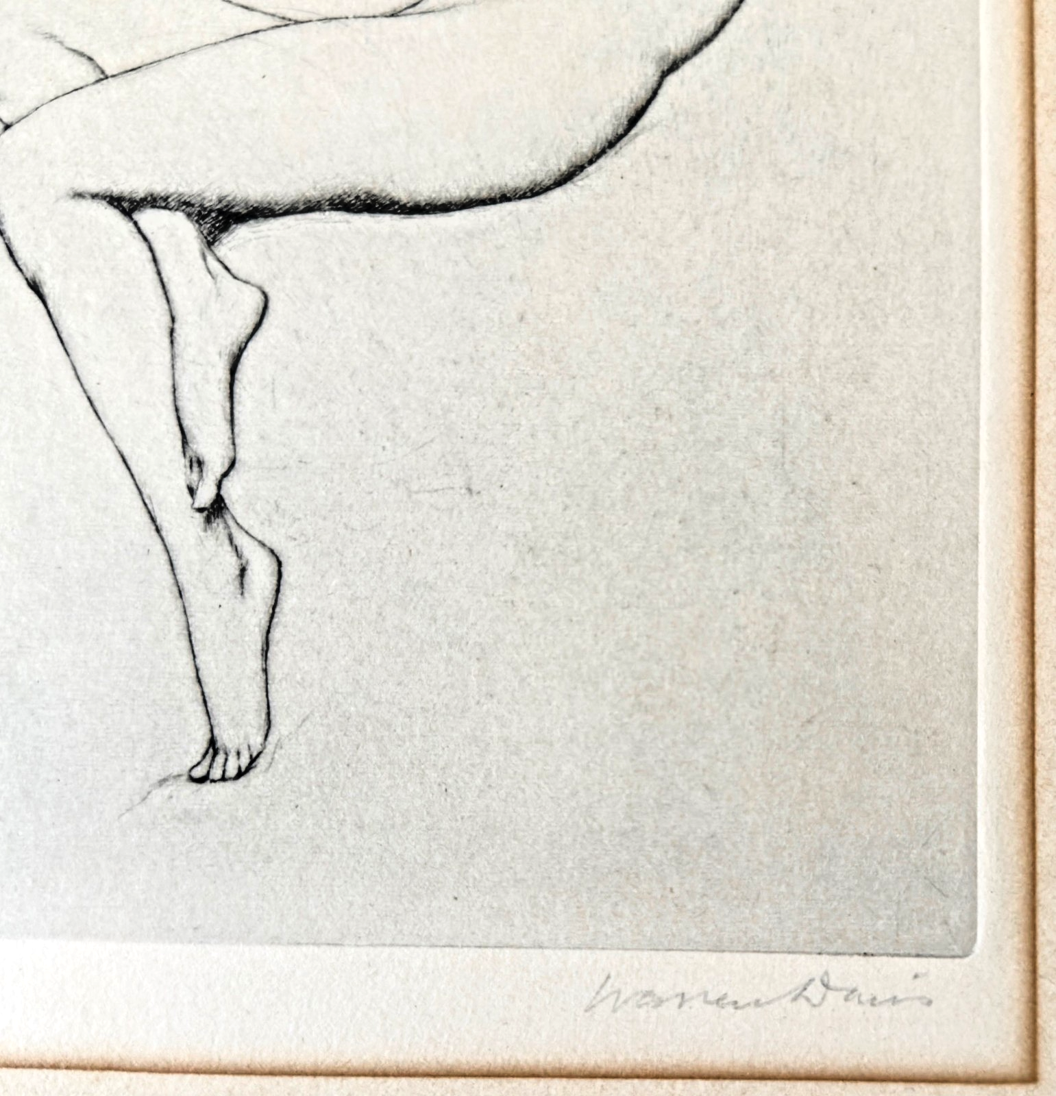 Warren B. Davis “Crescent Lady” / “After the Bath” (Nude) — Original Drypoint