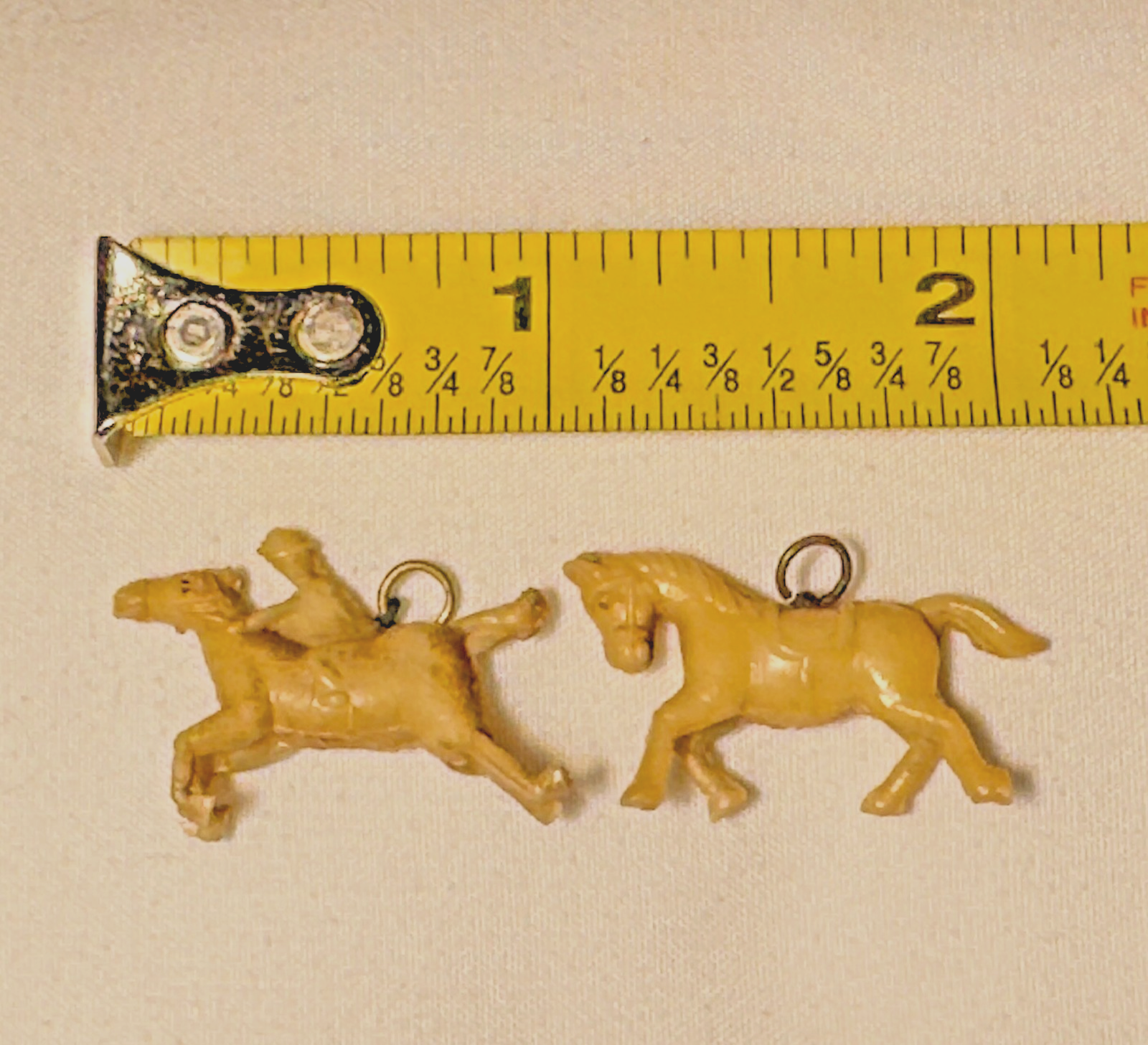 Vintage Cracker Jack Horse Charms (2) • Celluloid Figural Prize Toys • 1930s–40s