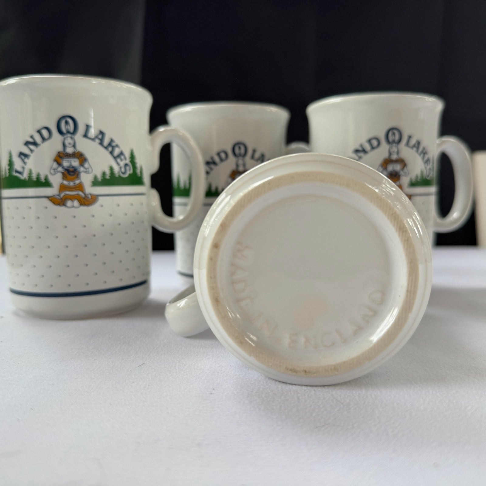Vintage! Land O Lakes Coffee Mugs Cream Butter Retired Logo. Made in England