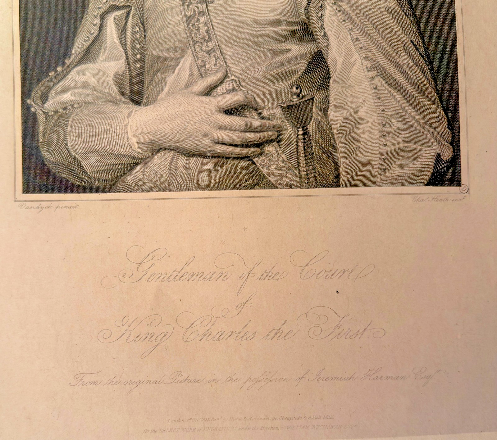 19th Century Engraving After Van Dyck "Gentleman of the Court King Charles' 1823