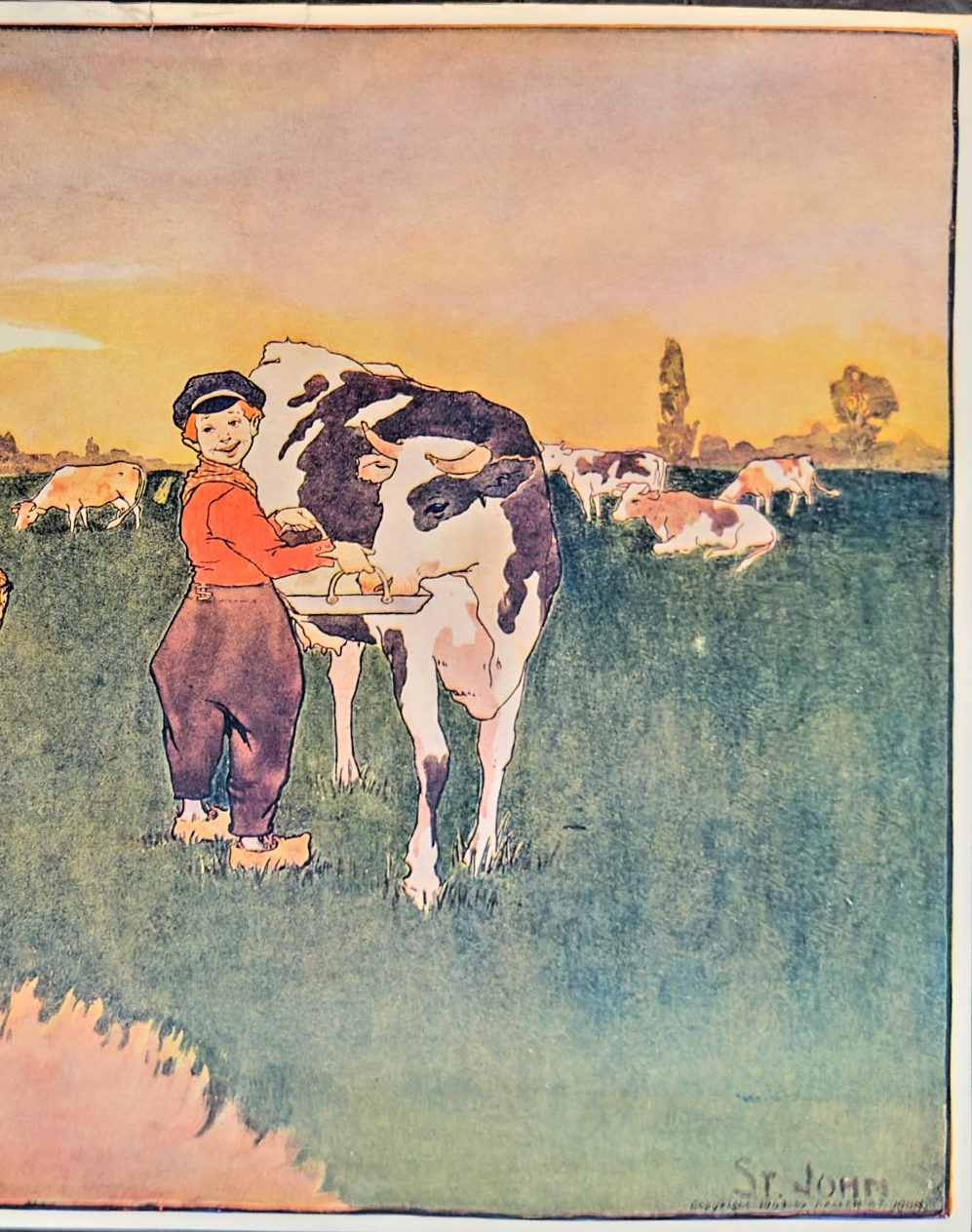 1903 “The Cow Boy” Antique Color Print — Supplement to the Indianapolis Journal