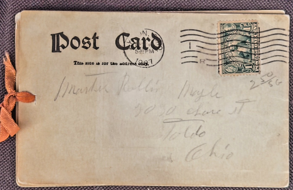 1907 Seeing Akron Ohio Mechanical Pull-Tab Postcard Ribbon Tichnor A.B. Smith