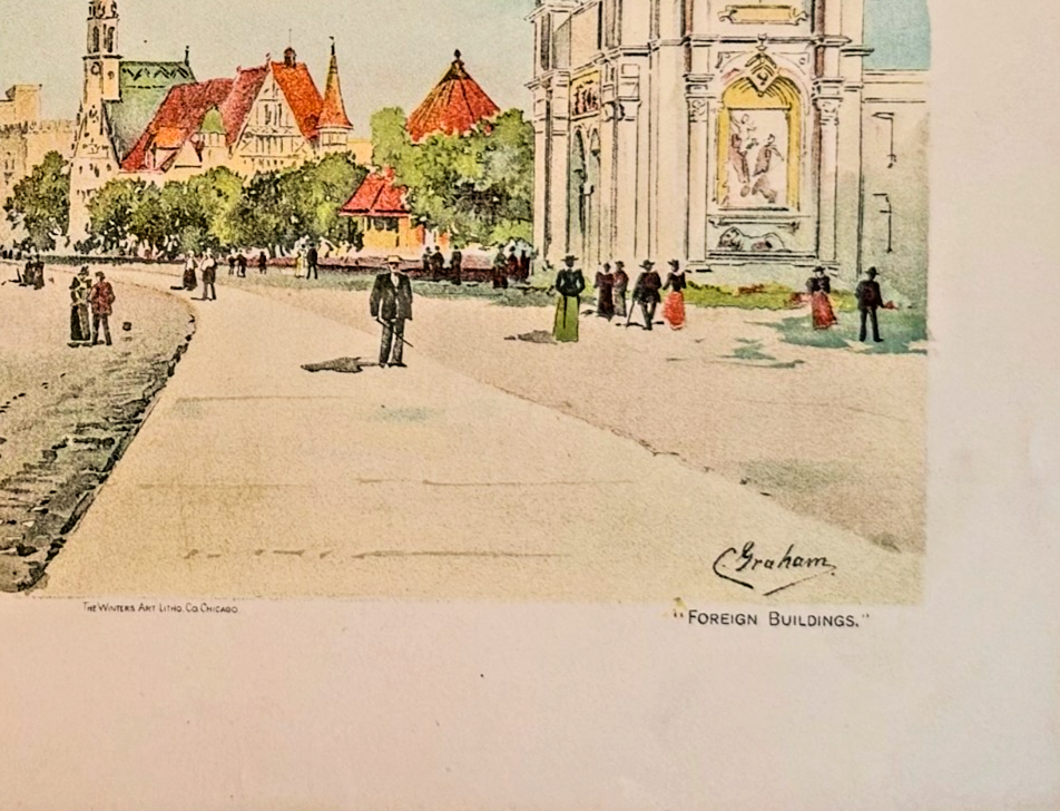1893 Chicago World's Fair Foreign Buildings: Chicago Tribune Art Supplement Lithograph
