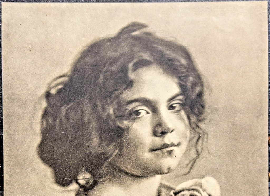 1900s Portrait Print – “The Little Rosebud” – Child with Rose – Sunday Newspaper