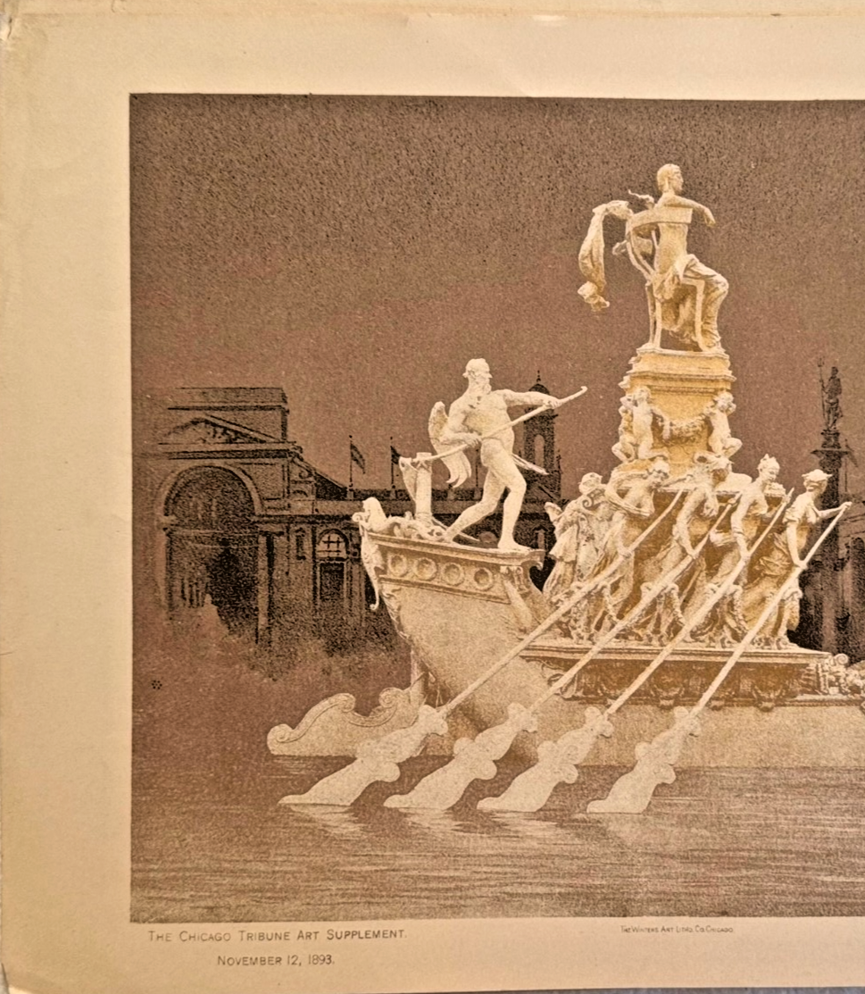 1893 Chicago Tribune Art Supplement – The Barge of Columbia MacMonnies- Fountain
