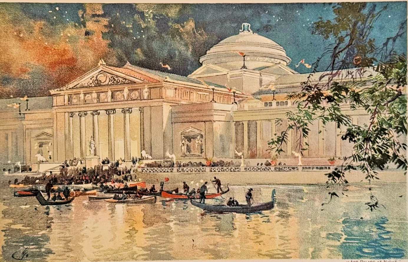 1893 Chicago World's Fair Art Supplement: Art Palace at Night Chromolithograph 8x10