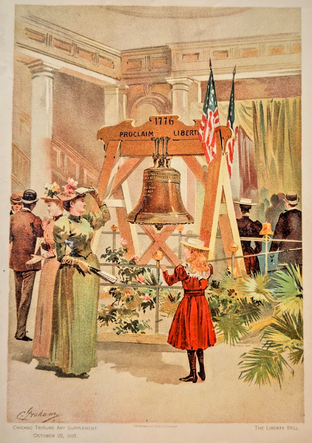 1893 Chicago Tribune Art Supplement: Ye Merrie Bells World's Expo Lithograph