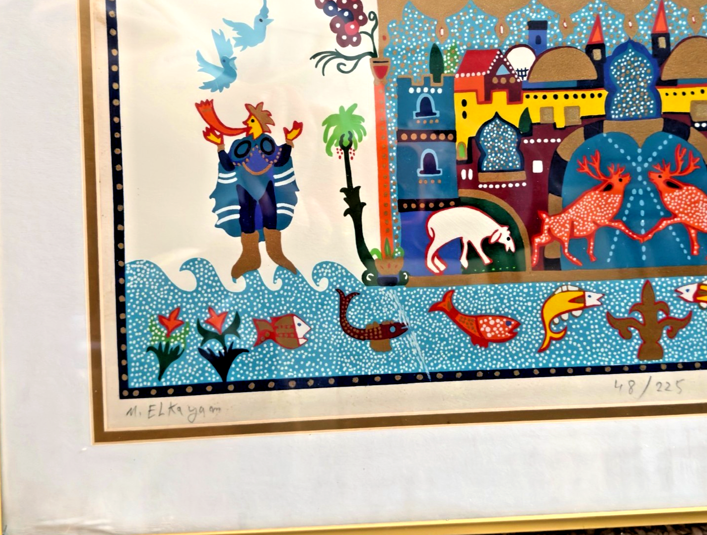 Michael Elkayam Blessing of the Home Signed Judaica Serigraph 48/225 Jerusalem Temple Hebrew Art