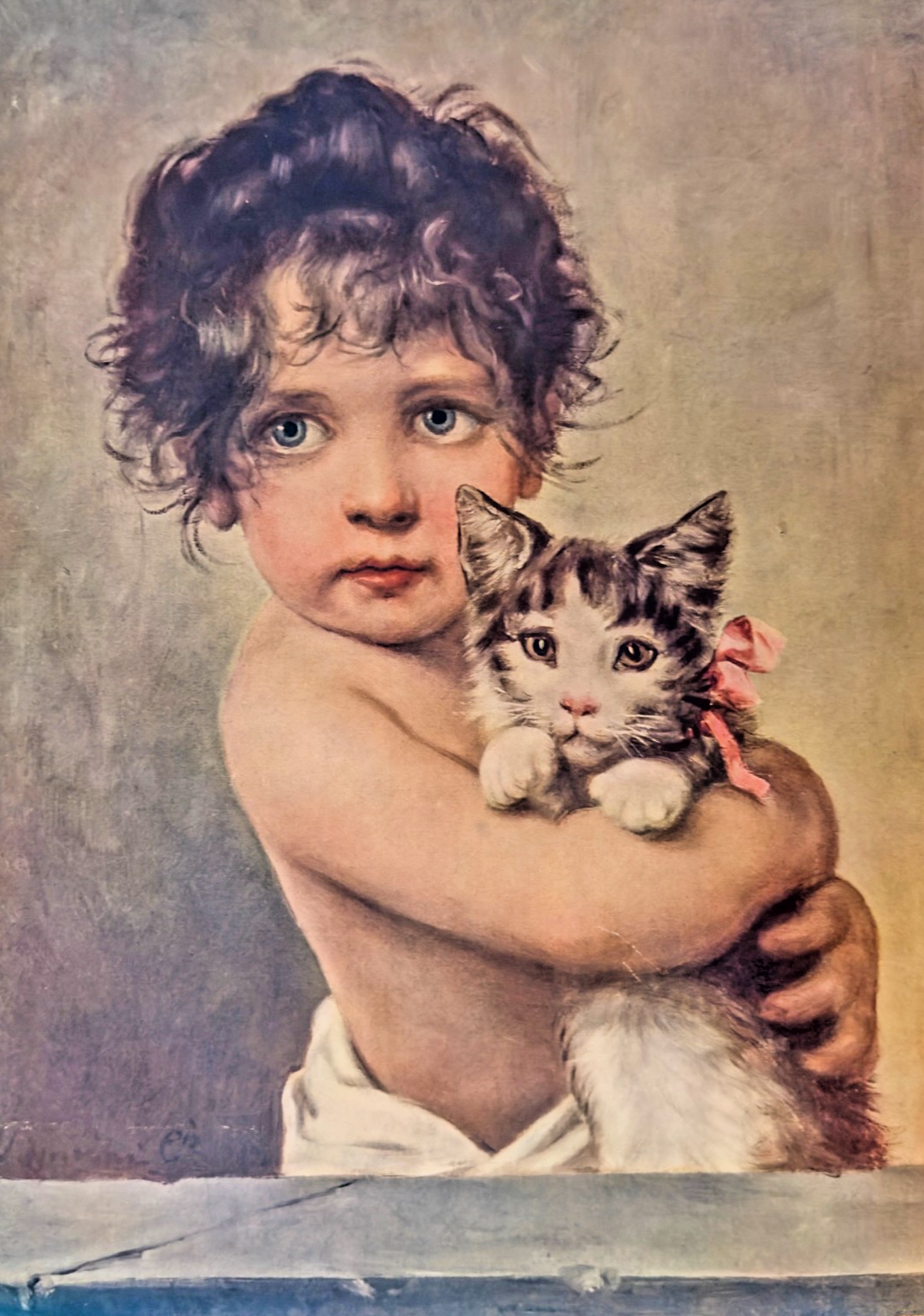 1904 “Child with Kitten” Lithograph – St. Louis Sunday Post Dispatch Supp