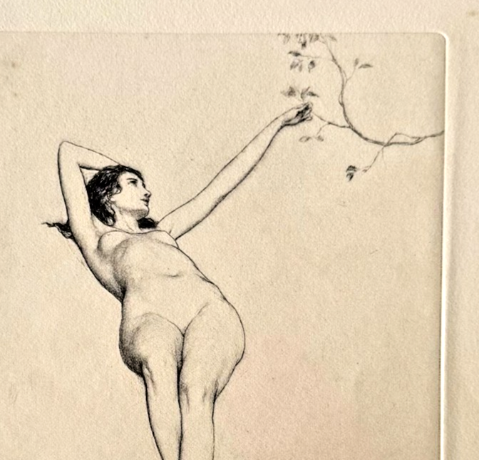 Warren B. Davis Signed Drypoint Etching c.1910 — Nude Female Figure — American Art