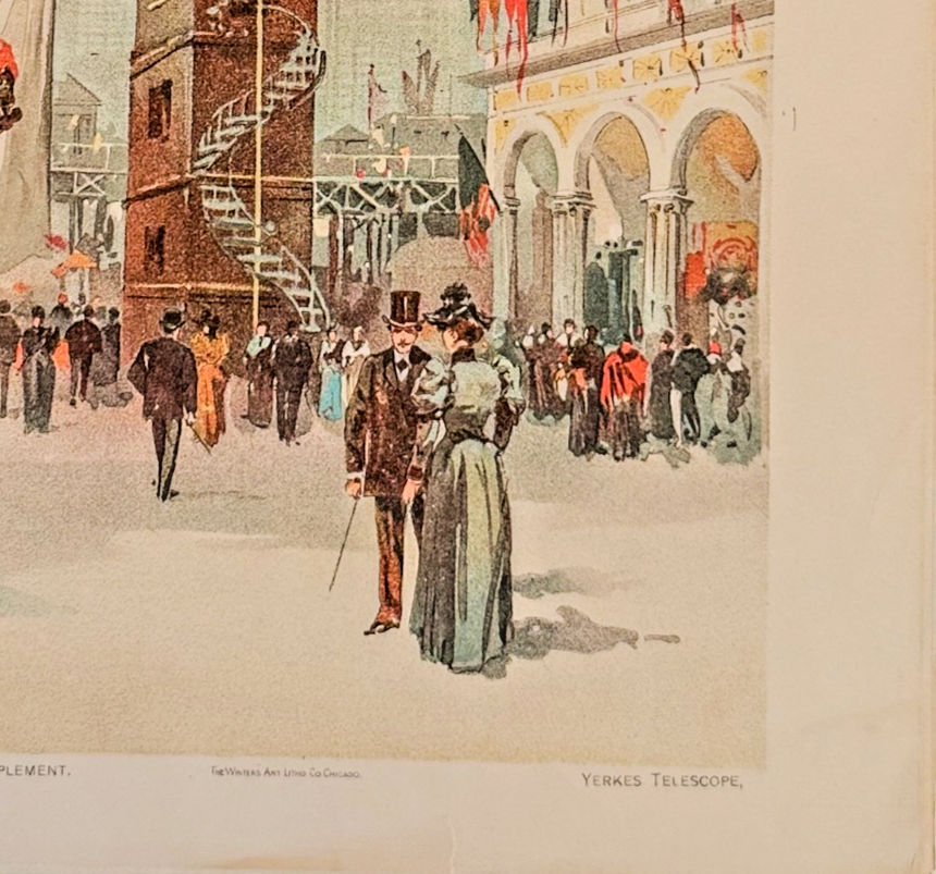 1893 Chicago World's Fair Yerkes Telescope: Chicago Tribune Art Supplement Lithograph