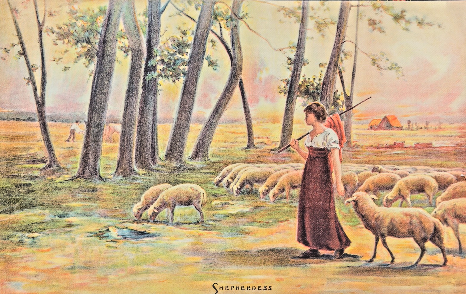 1907 Chicago Tribune Art Supplement “Shepherdess” Color Print / Newspaper Insert