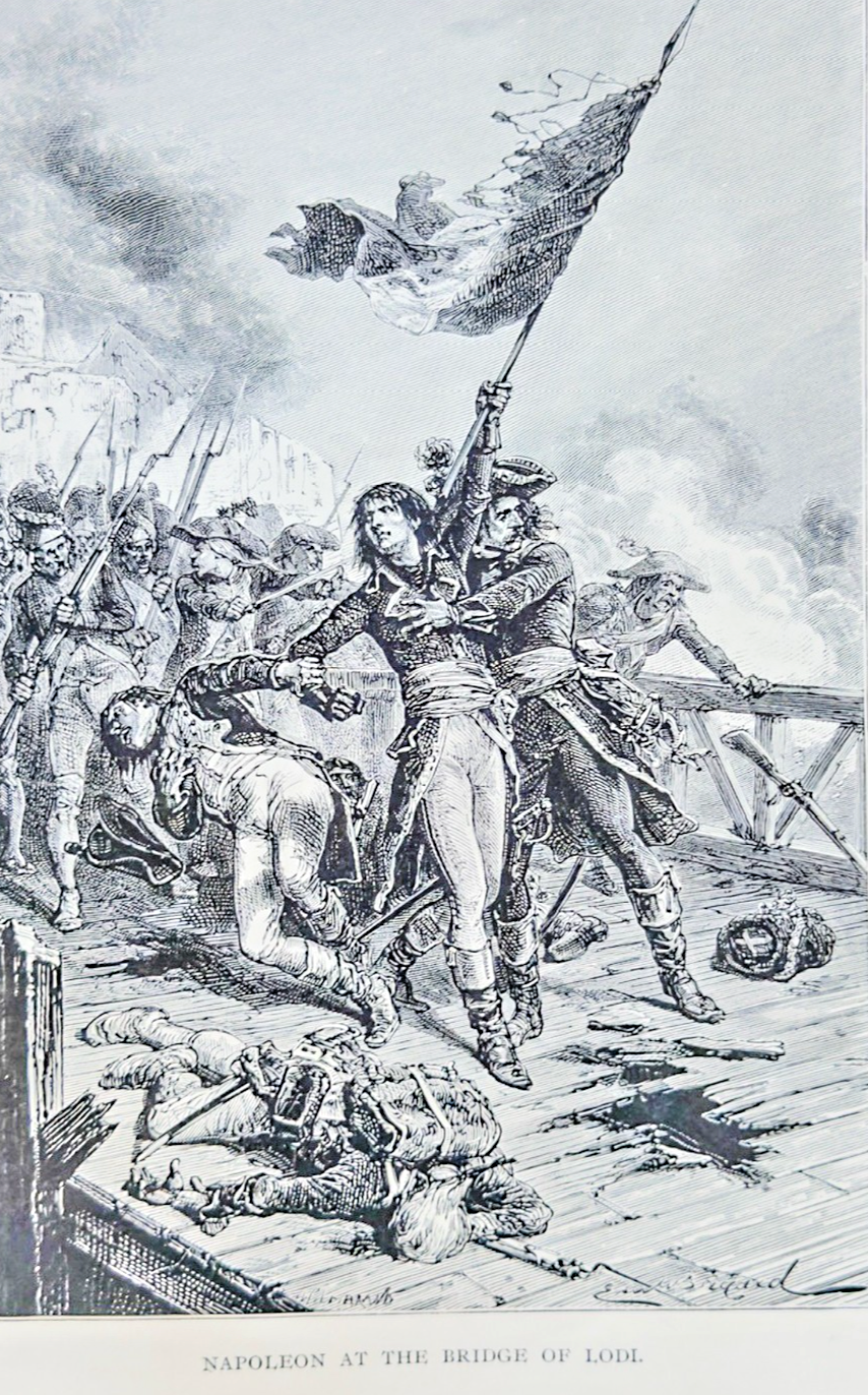 Napoleon at the Bridge of Lodi– 1894 Antique Steel Engraving | Napoleonic War Print