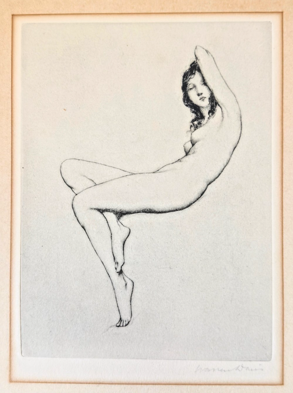 Warren B. Davis “Crescent Lady” / “After the Bath” (Nude) — Original Drypoint