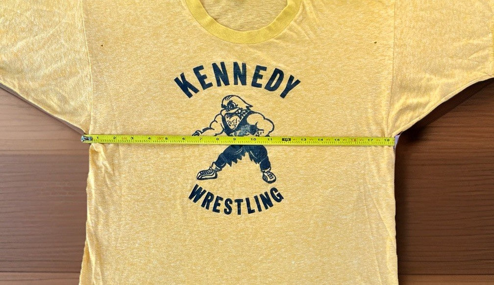 Vintage 1970s Kennedy Wrestling T-Shirt Sun Faded Single Stitch Ringer Tee Large