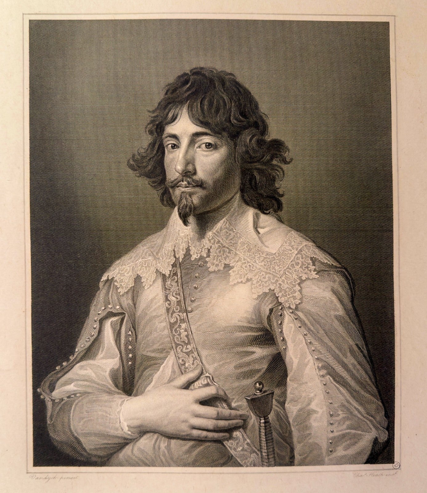 19th Century Engraving After Van Dyck "Gentleman of the Court King Charles' 1823