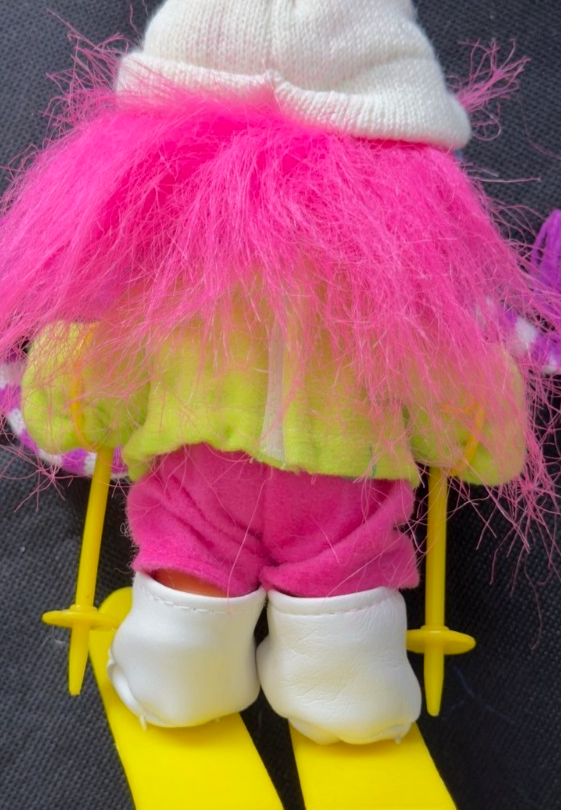 Vintage Russ Troll Doll – Born to Ski – Pink Hair – 1980s/1990s