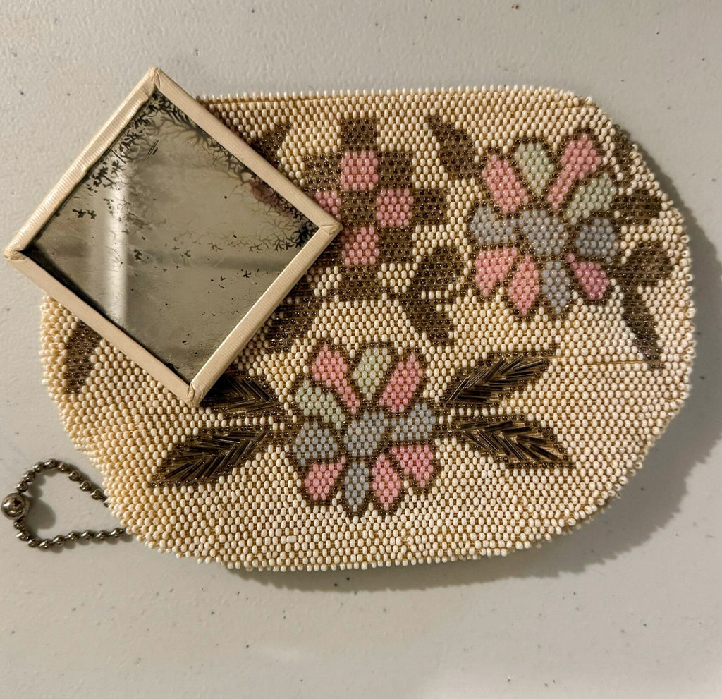 Vintage Czech Art Deco Clutch Bag Beaded with Seed Pearls & Bugle Beads