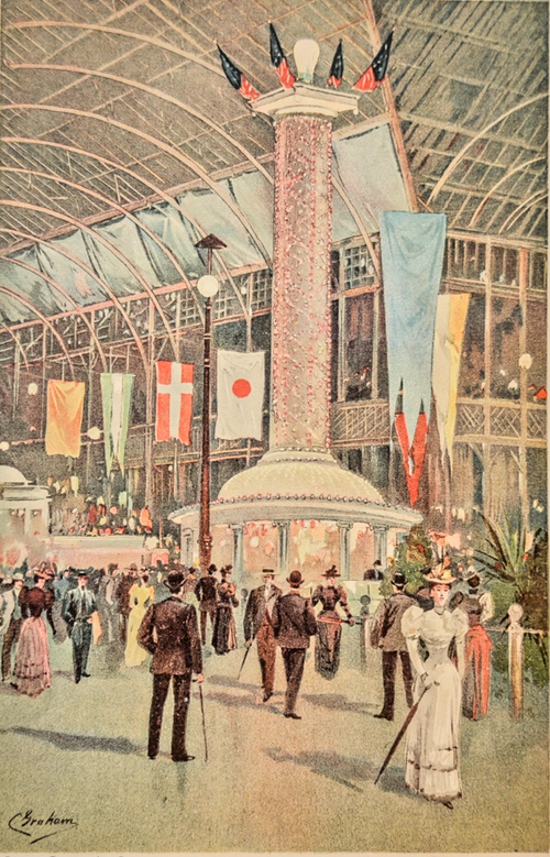 1893 Chicago World's Fair Art Supplement: Interior Electrical Building Lithograph 8x10