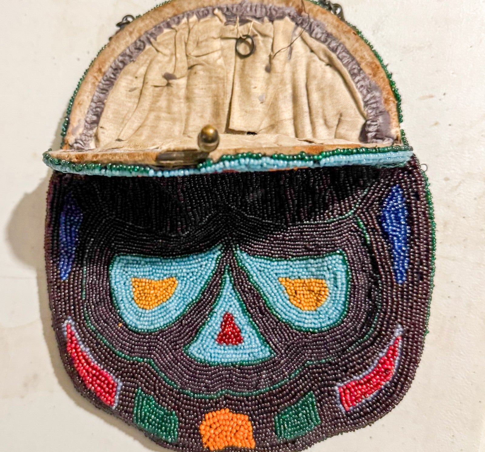 Vintage Hand-Beaded Evening Purse • Colorful Micro-Bead Clutch • Kiss-Lock Frame • Art Deco / Boho Statement Bag