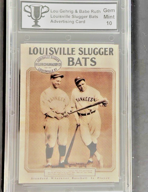 Babe Ruth & Lou Gehrig Louisville Slugger Advertising Card – Gem Mint 10