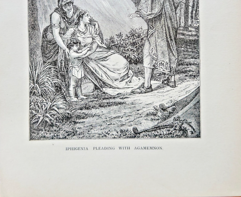 Iphigenia Pleading with Agamemnon – 1894 Antique Engraving Print | Greek Mythology