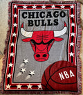 Vintage 1990s Chicago Bulls NBA Woven Throw Blanket Tapestry