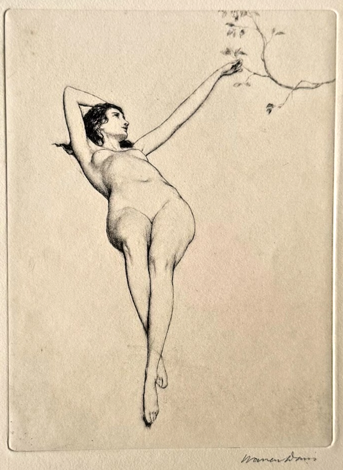 Warren B. Davis Signed Drypoint Etching c.1910 — Nude Female Figure — American Art