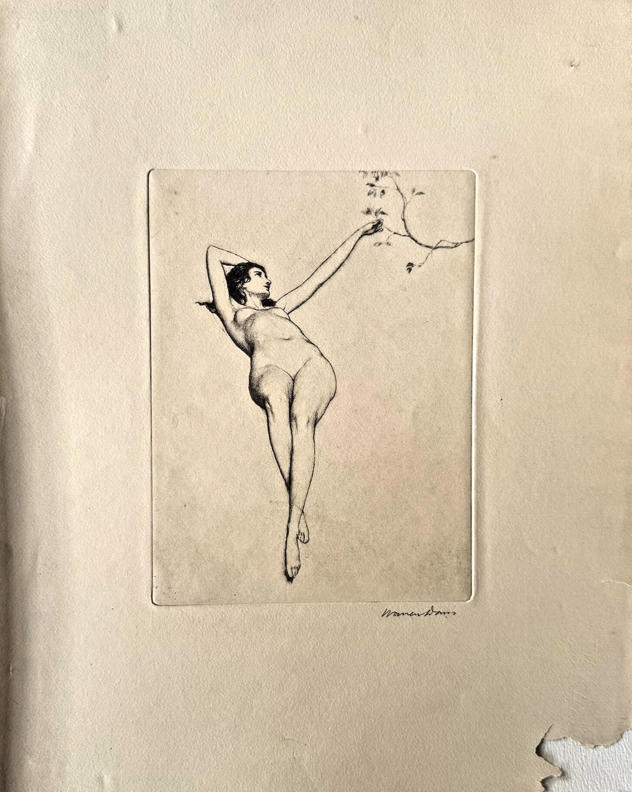 Vintage-style illustration of a nude figure on a textured beige background