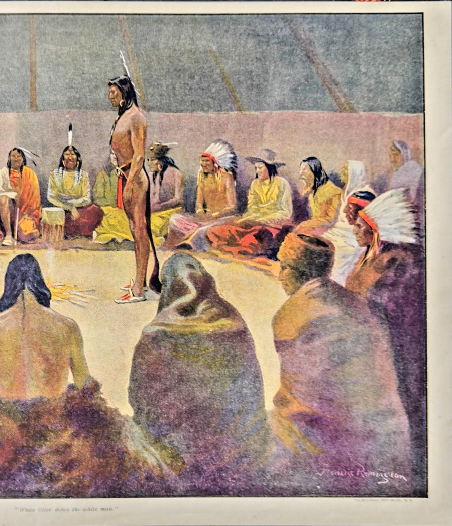 Frederic Remington “White Otter Defies the White Man” – 1900s Chicago Examiner