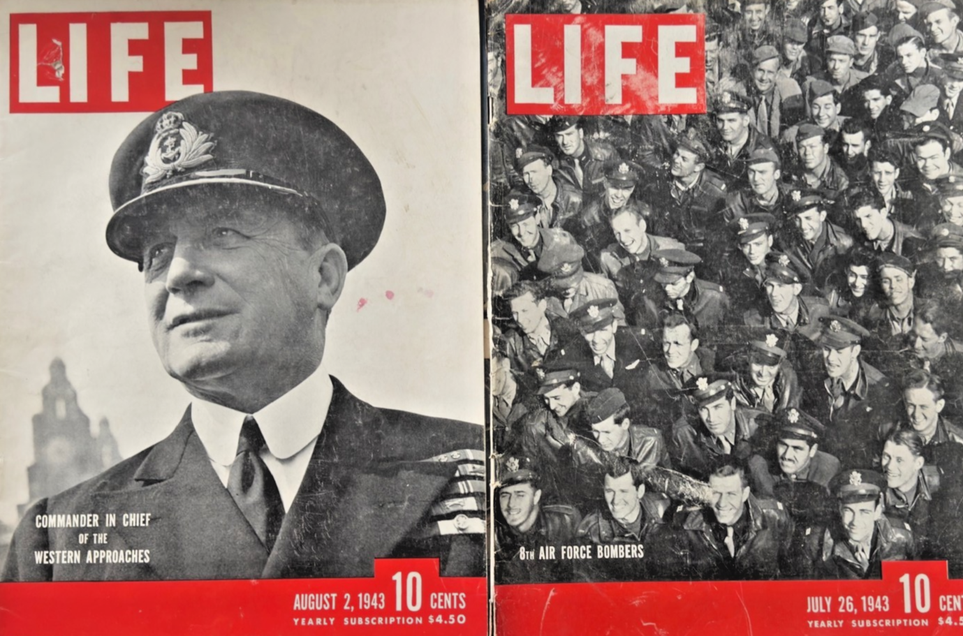 LOT 2 LIFE MAGAZINES -1943 'COMMANDER IN CHIEF' & '8TH AIR FORCE BOMBERS'