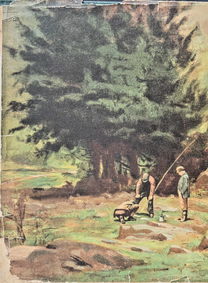 1905 Chromolithograph “Fishing Scene” — Early 20th-Century River Landscape