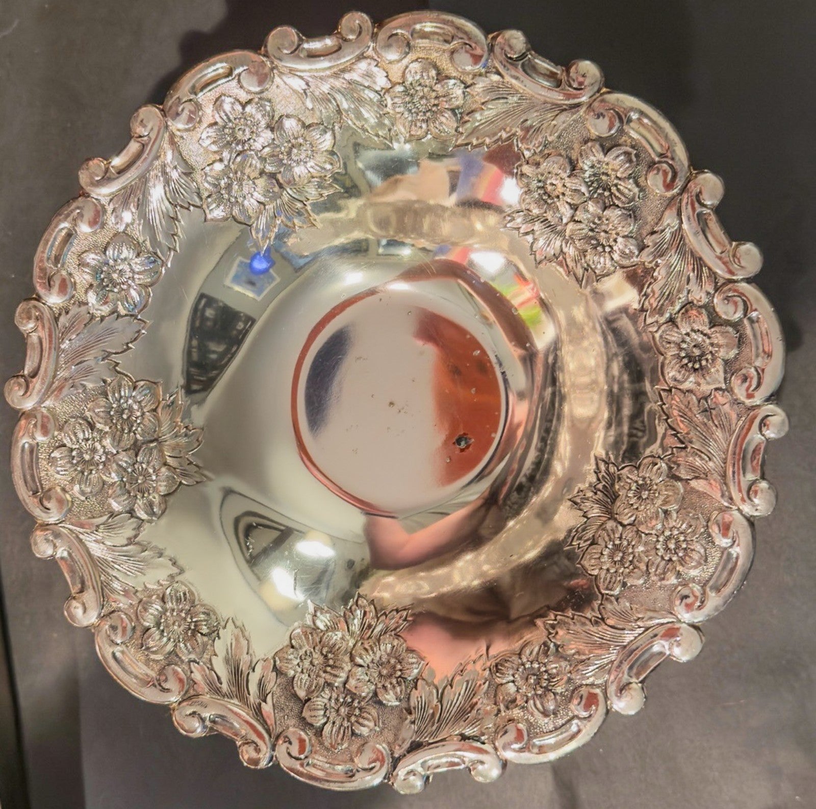 Vintage Japan Japanese Silverplate Floral Bowl