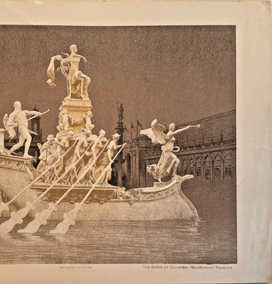 1893 Chicago Tribune Art Supplement – The Barge of Columbia MacMonnies- Fountain