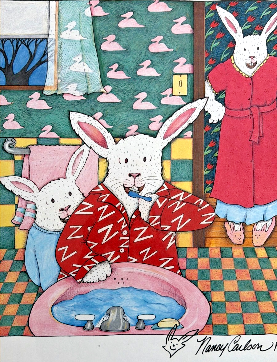 NANCY CARLSON- "Keep Those Teeth Clean!!" HAND SIGNED PRINT 1991