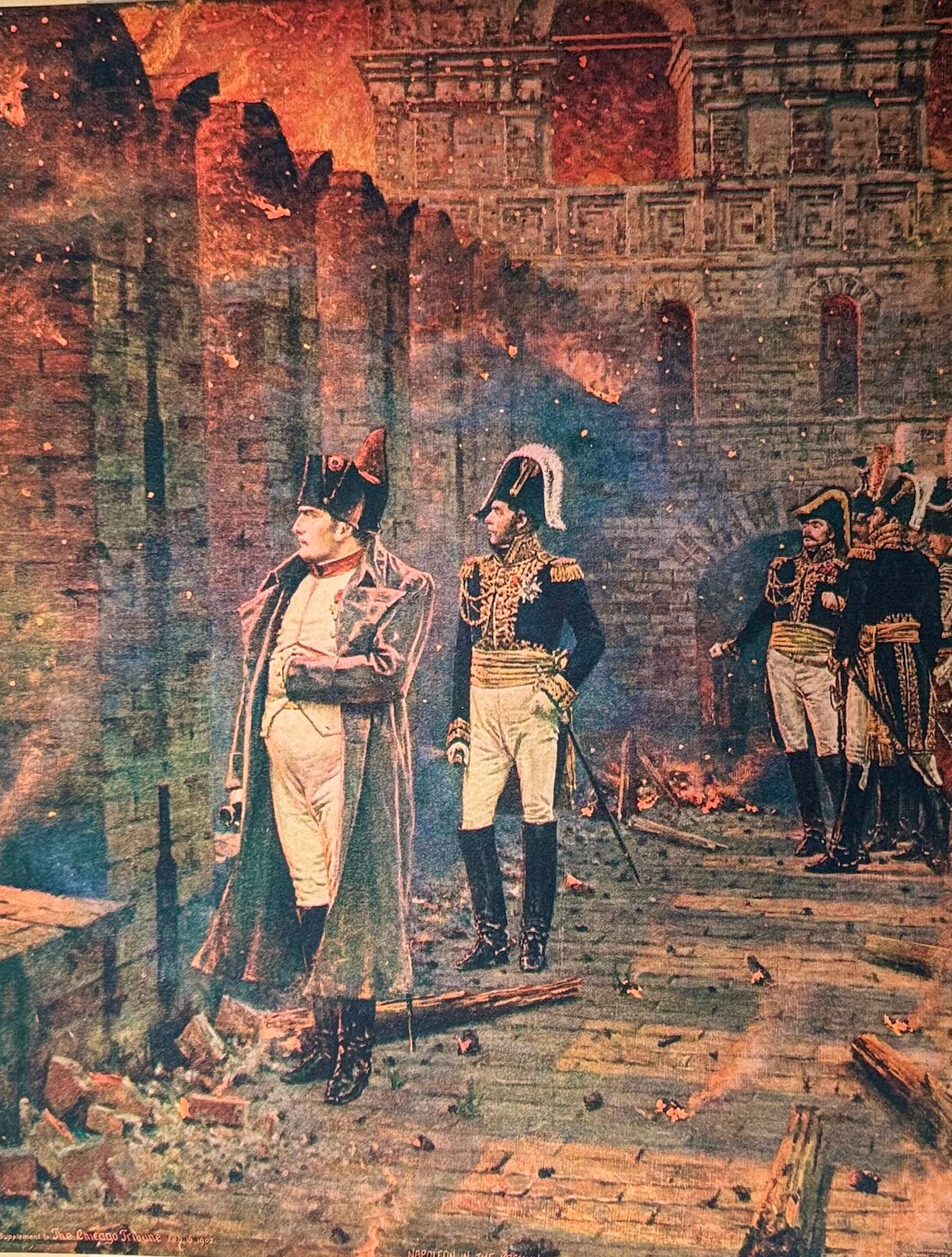 Napoleon in the Kremlin- 1902 Chicago Tribune Art Supplement — Moscow Fire 1812 Print