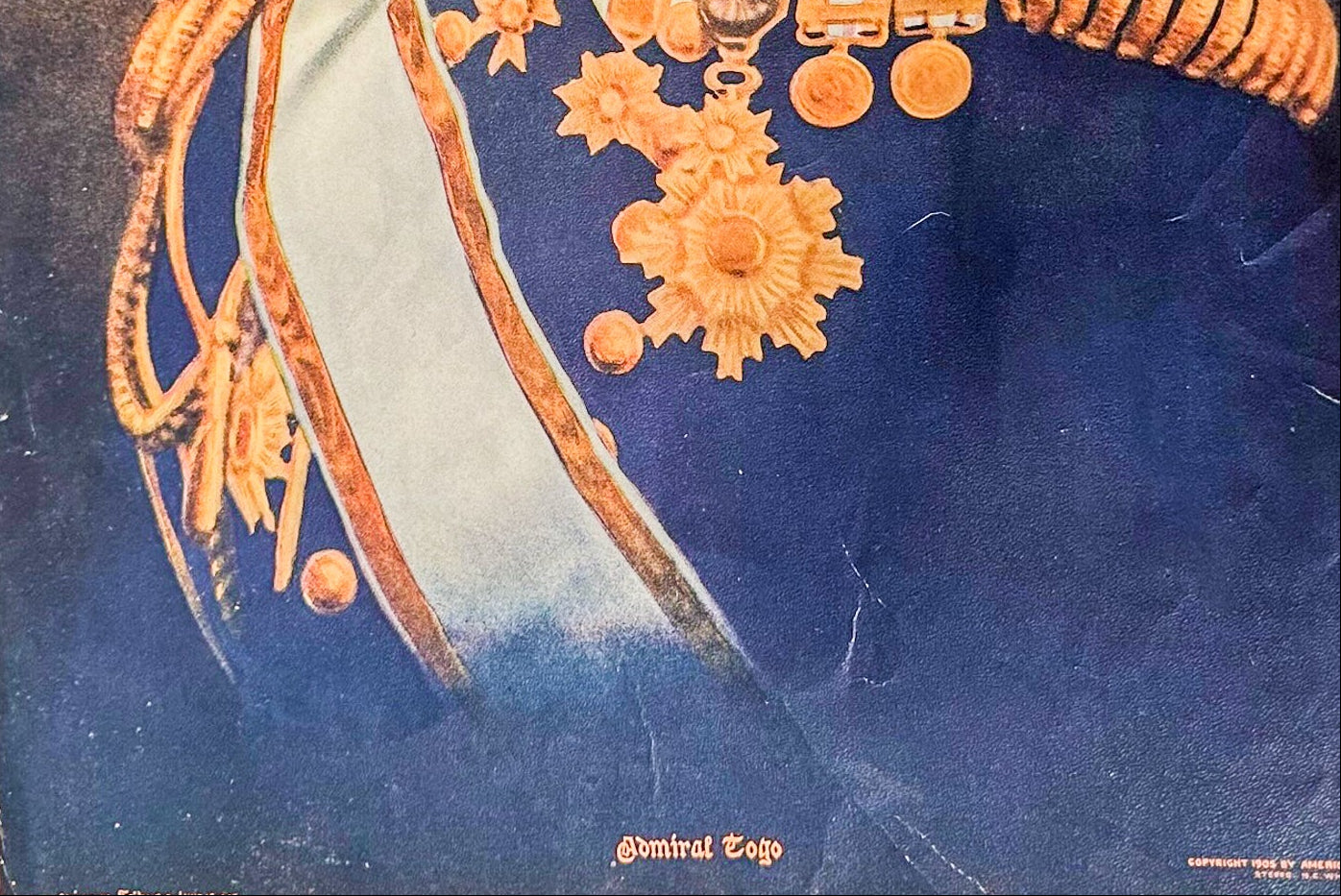 Portrait of a man in military uniform with decorative elements on a brown background