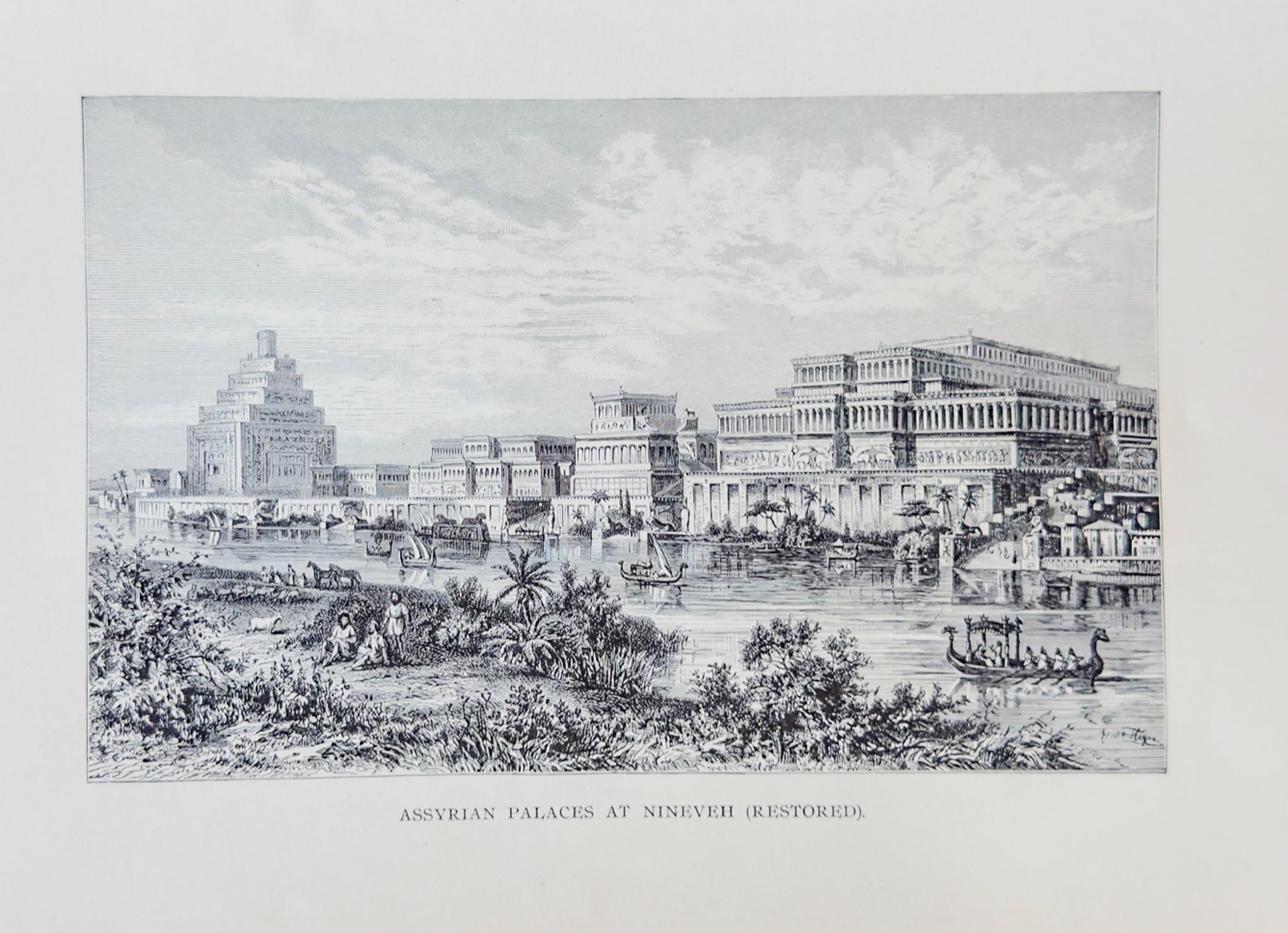 Assyrian Palaces at Nineveh Restored Antique Engraving Biblical Print