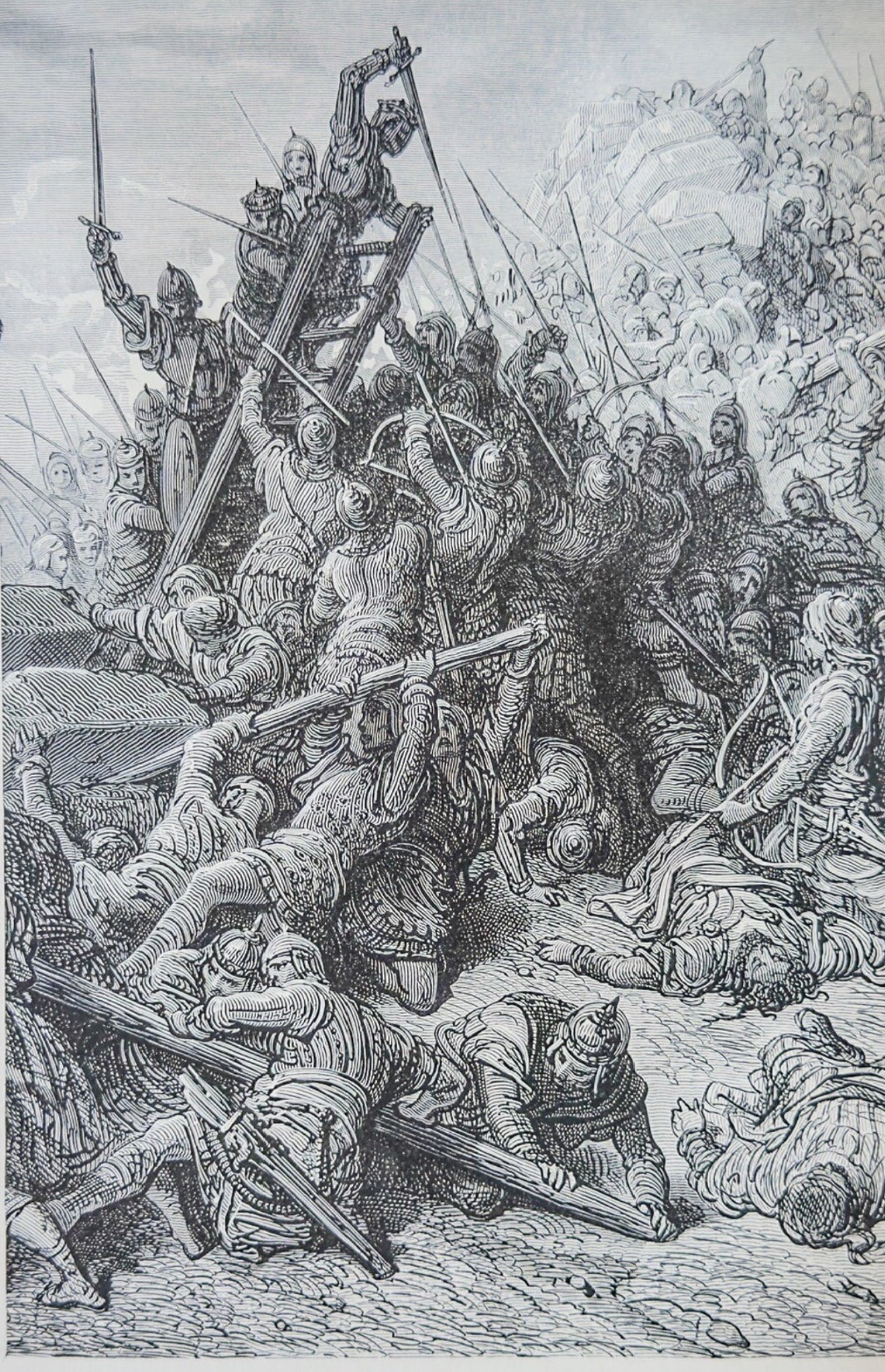 Battle Before Acre Antique Engraving Medieval War Historical Print