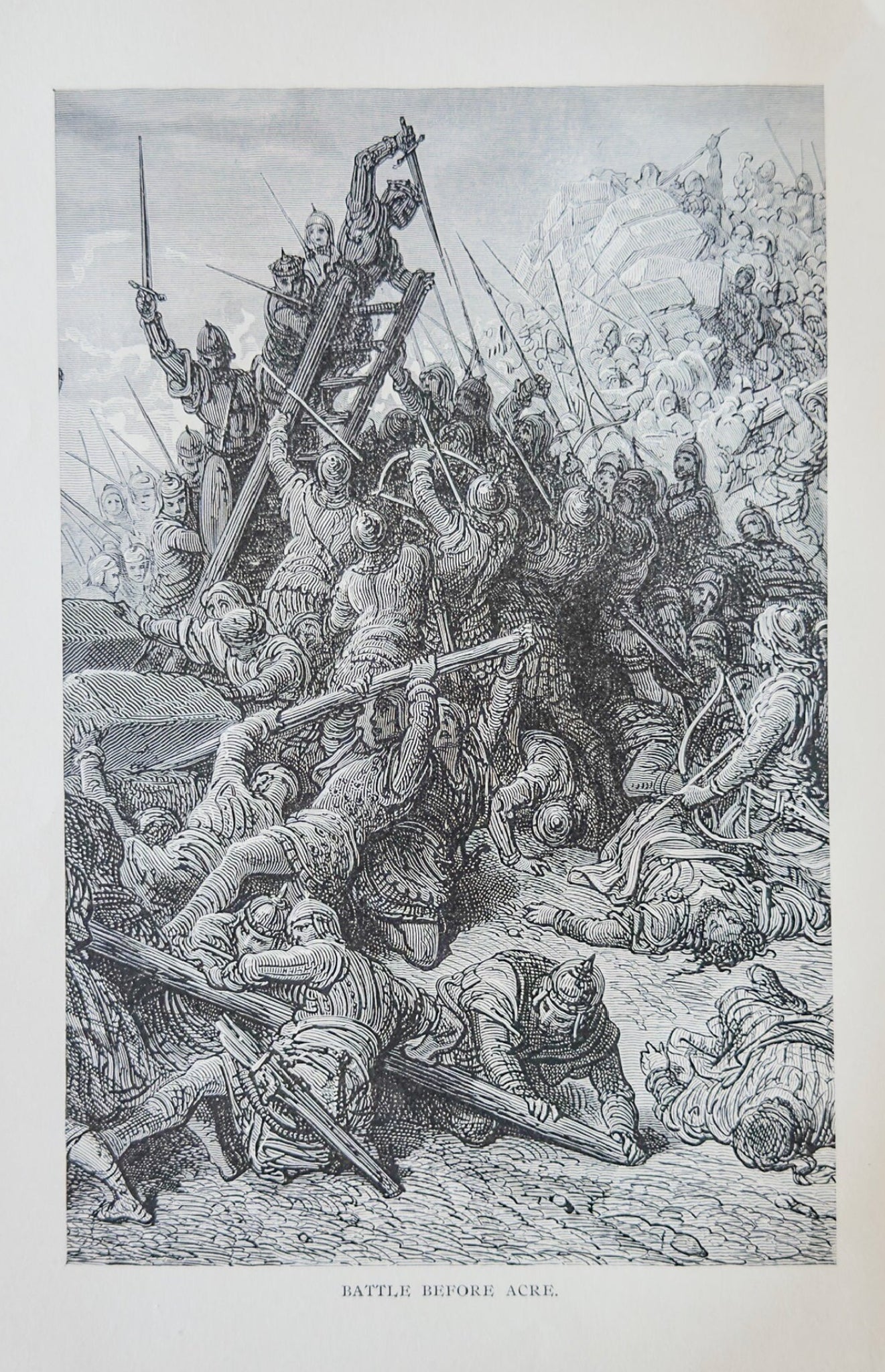Battle Before Acre Antique Engraving Medieval War Historical Print