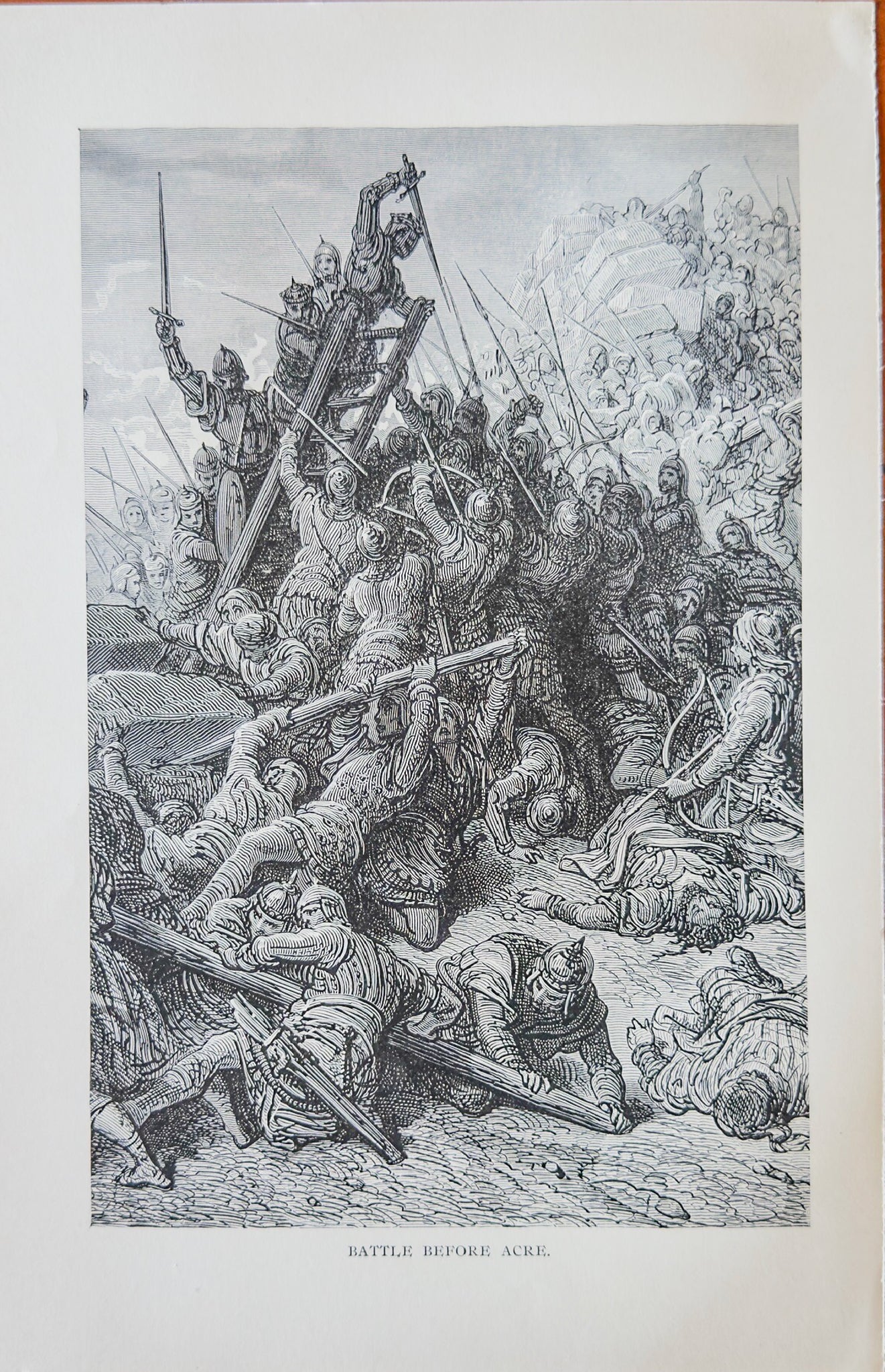 Battle Before Acre Antique Engraving Medieval War Historical Print